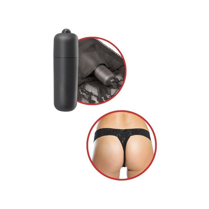 Tanga de Encaje Negro con Vibrador