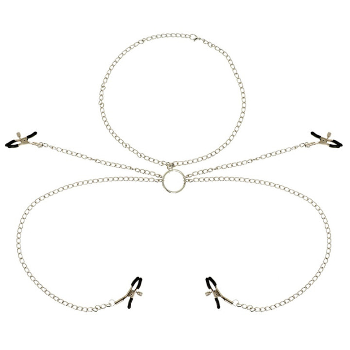 4 Pinzas Pezones con Collar de Cadenas
