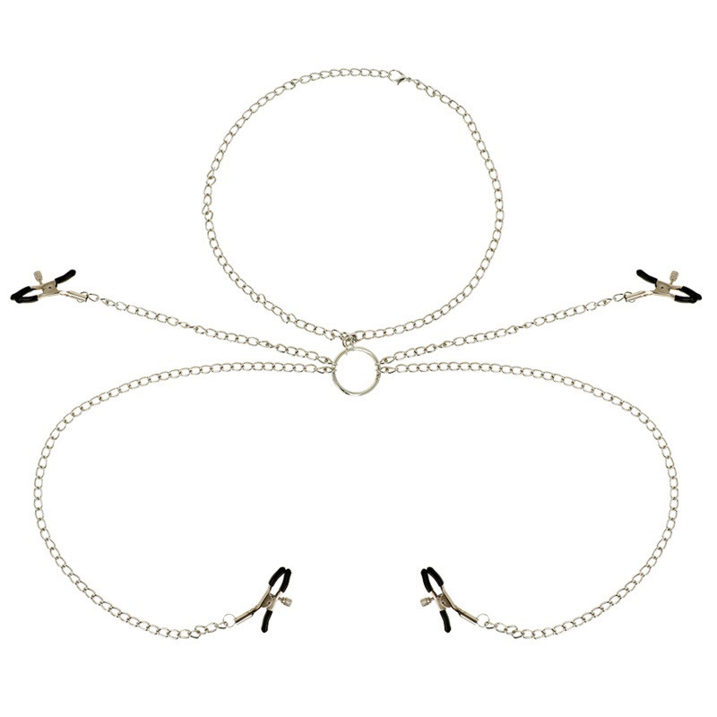 4 Pinzas Pezones con Collar de Cadenas