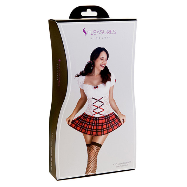 Disfraz Estudiante Set Blanco y Rojo Talla Unica