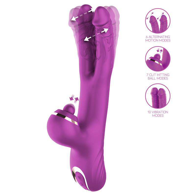 Nico Vibrador con Dildos Alternantes y Bola Percutora