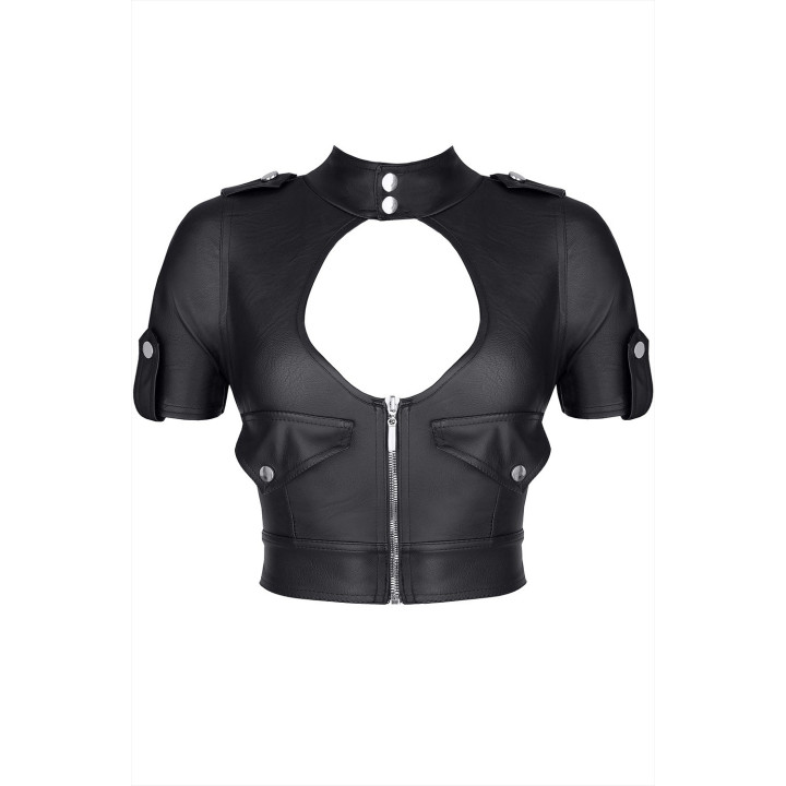 Enrica Top con Cremallera Negro Estilo Militar