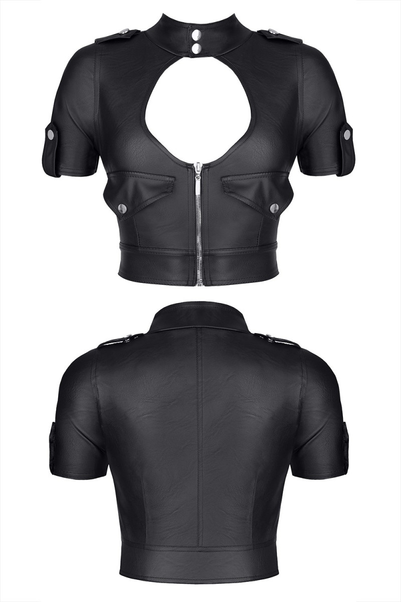 Enrica Top con Cremallera Negro Estilo Militar
