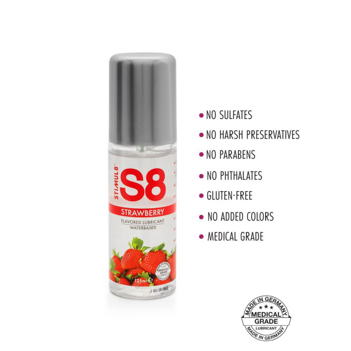 S8 Lubricante Base Agua Fresa 125 ml