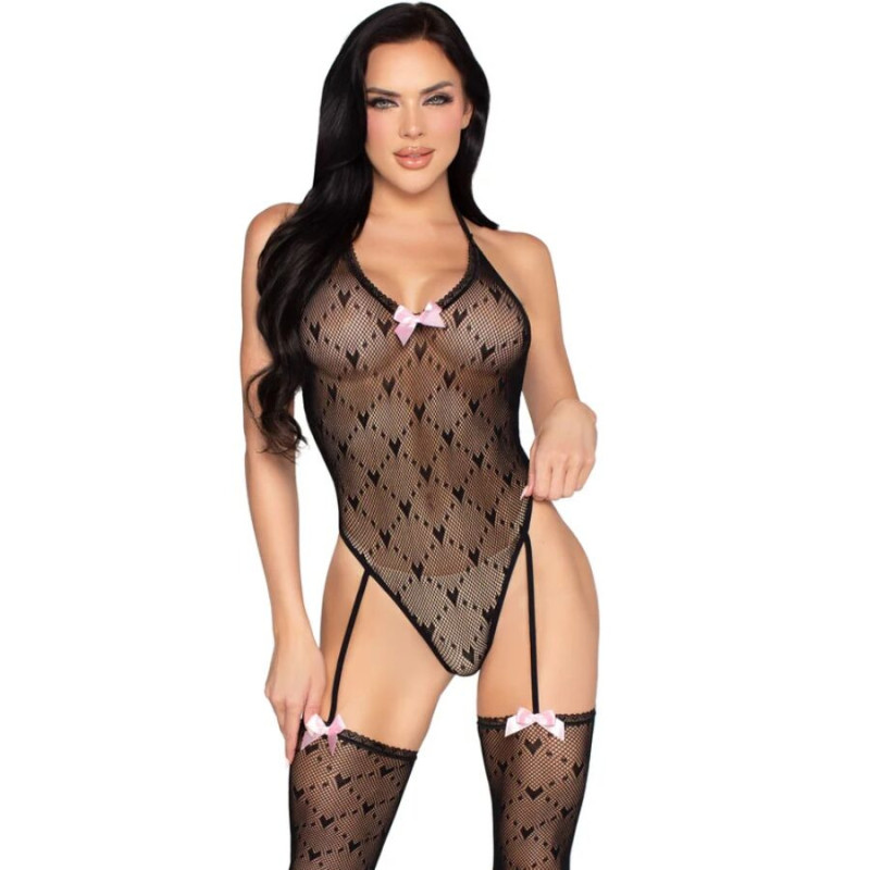 Body 89360 con Liguero y Espalda Abierta Negro