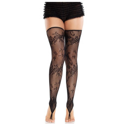 Medias sin Pies de Encaje Floral Negro