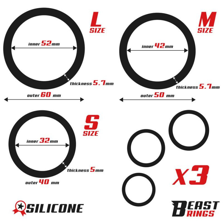 Set de 3 Anillos para el Pene S, M y L