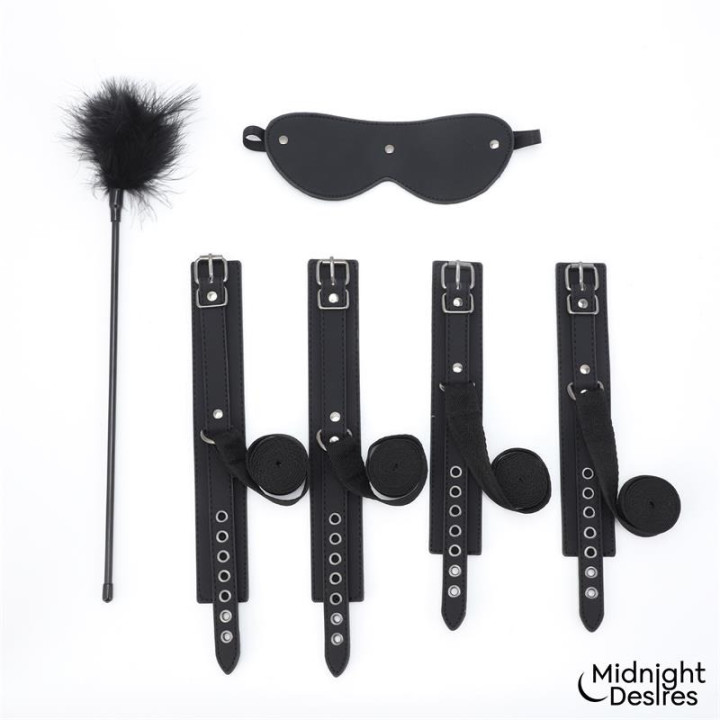 Set Bondage con Esposas, Antifaz y Pluma Estimuladora
