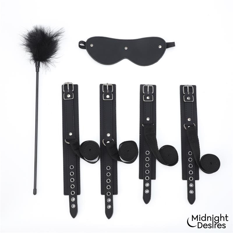Set Bondage con Esposas, Antifaz y Pluma Estimuladora