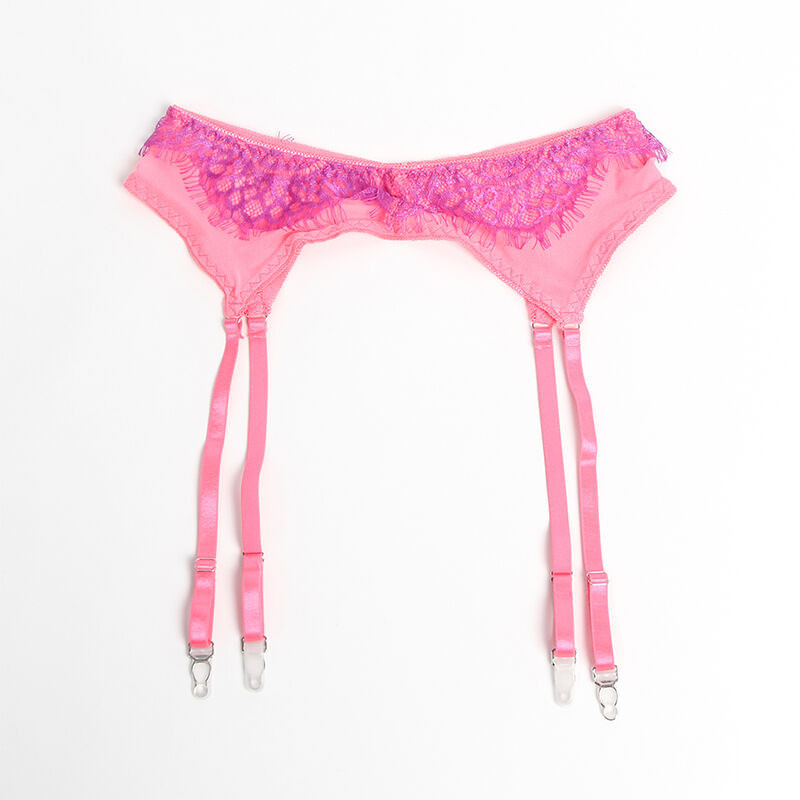 Set Sujetador con Encaje y Ligueros Rosa y Morado
