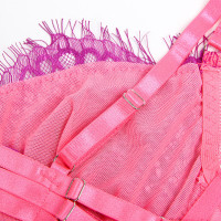 Set Sujetador con Encaje y Ligueros Rosa y Morado