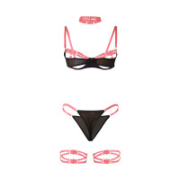 Set Sujetador con Collar y Ligueros Rosa Fluorescente