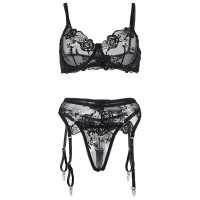 Set de 3 Piezas Estampado Floral Negro
