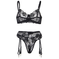 Set de 3 Piezas Estampado Floral Negro