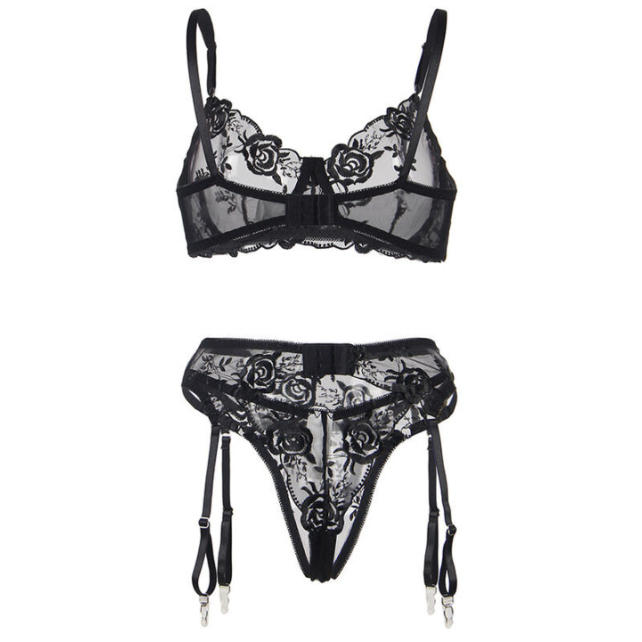 Set de 3 Piezas Estampado Floral Negro
