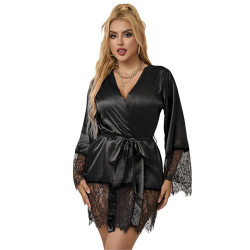 Elegante Camison de Encaje y Tanga Negro