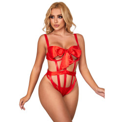 Body Sexy Calado con Lazo Rojo