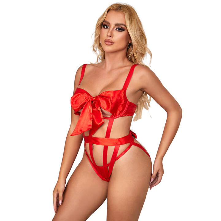 Body Sexy Calado con Lazo Rojo