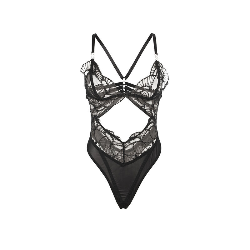 Body Transparente con Encaje Hueco Negro