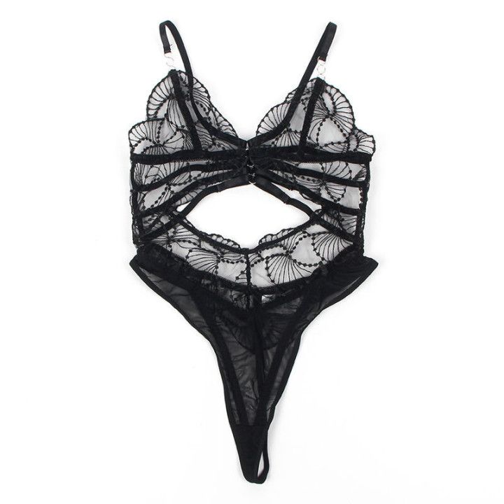 Body Transparente con Encaje Hueco Negro