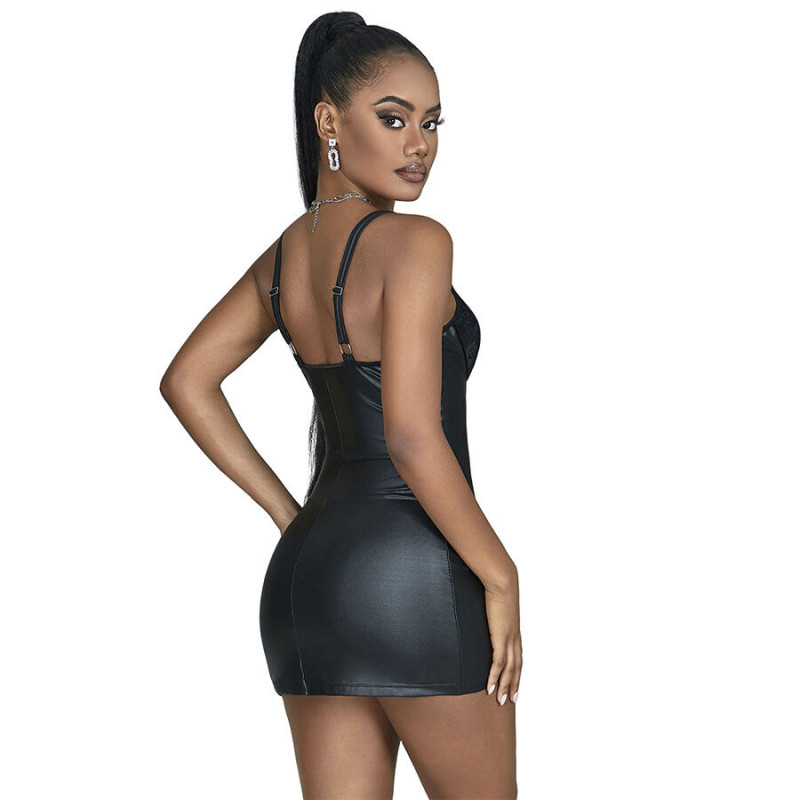 Vestido de Cuero con Cremallera Negro