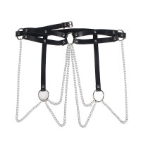 Cinturon de Cadenas Anillas Cuero Negro