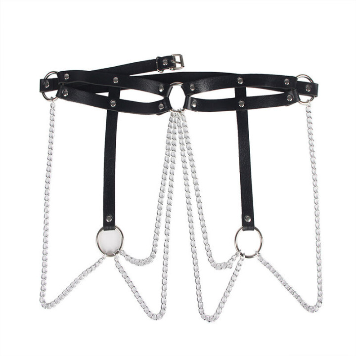 Cinturon de Cadenas Anillas Cuero Negro