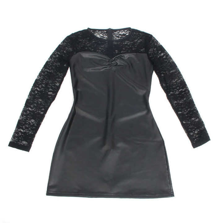 Vestido de Manga Larga con Encaje Negro