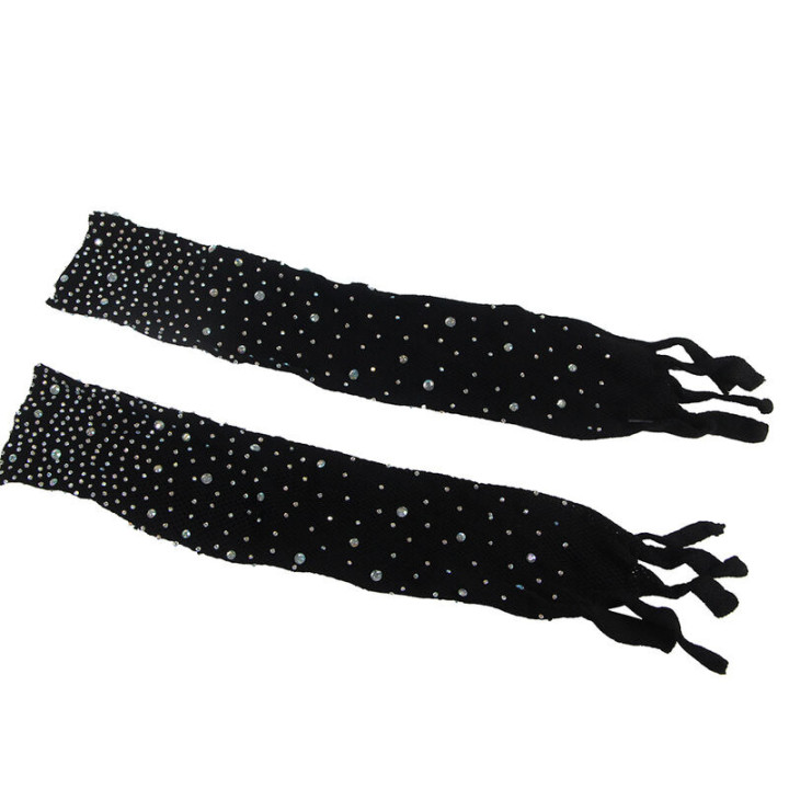 Body de Rejilla con Guantes y Diamantos Negro