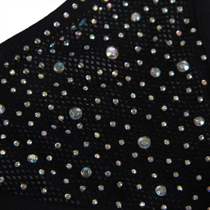 Body de Rejilla con Guantes y Diamantos Negro