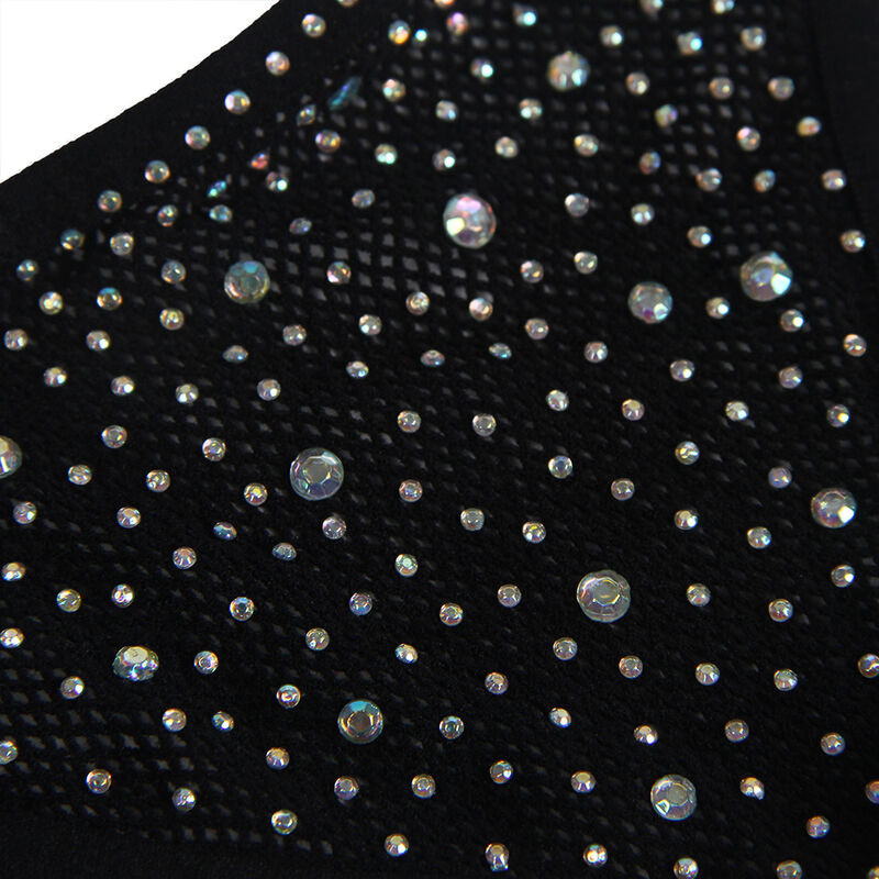 Body de Rejilla con Guantes y Diamantos Negro