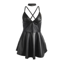 Vestido con Tirantes de Cuero Negro