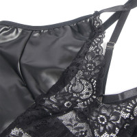 Vestido de Cuero con Encaje Floral Negro