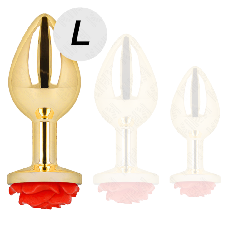 Plug Anal Dorado Rosa Roja L