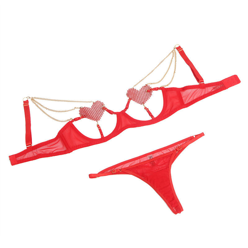 Conjunto Sujetador con Cadenas y Corazón Rojo