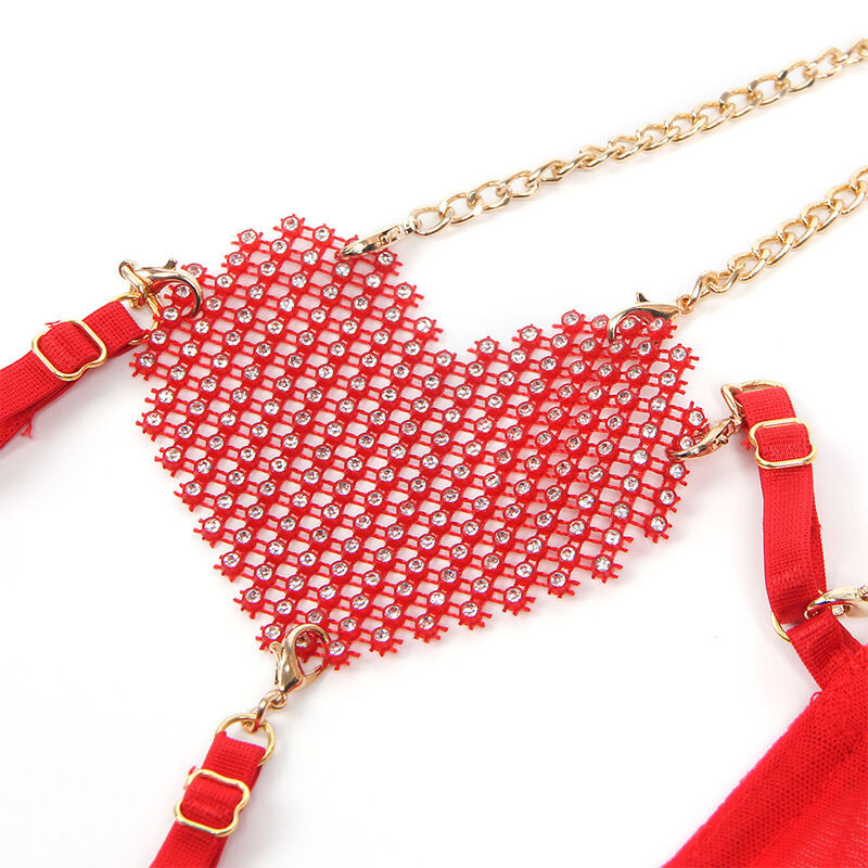 Conjunto Sujetador con Cadenas y Corazón Rojo