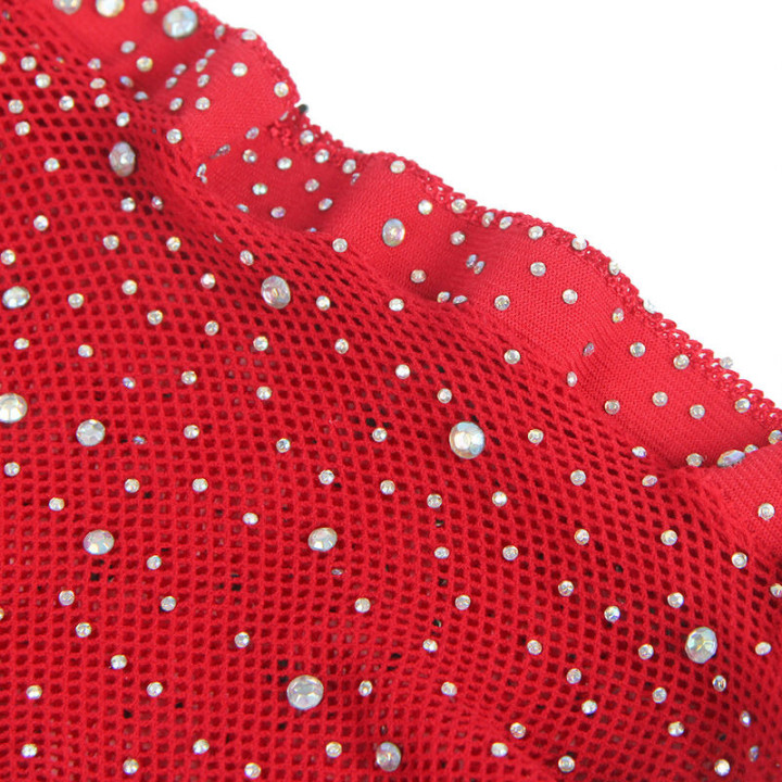 Bodystocking de Rejilla con Guantes y Diamantes Rojo TU