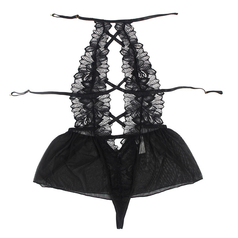 Teddy Cuello Halter Espalda Descubierta Encaje Negro