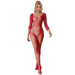 Bodystocking con Diamantes Manga Larga Rojo TU