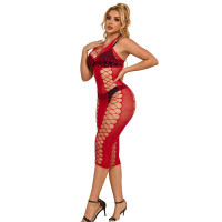 Vestido Largo de Rejilla Rojo TU