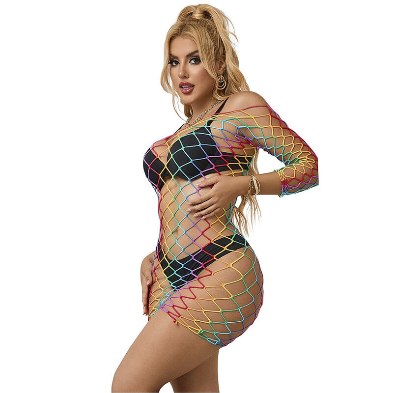 Vestido de Rejilla Manga Larga Arcoiris TU