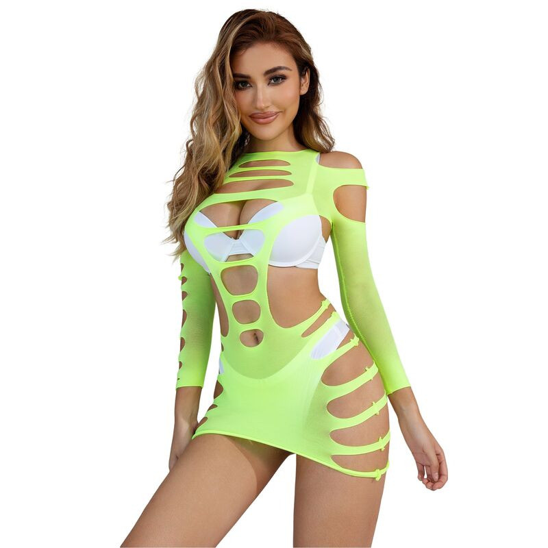 Vestido de Rejilla de Manga Larga Verde TU