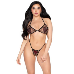 Top de Bra de Red y Panty G String Negro TU