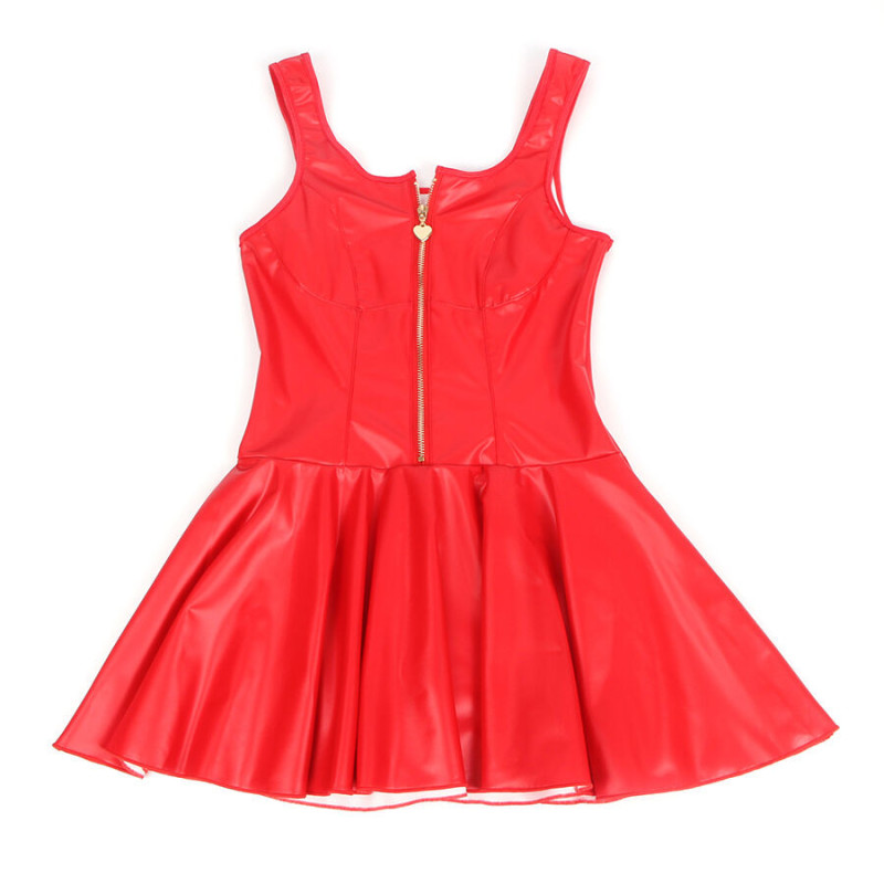 Vestido de Cuero con Cremallera de Corazón Rojo