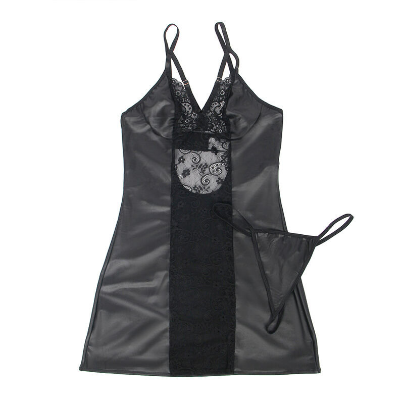 Vestido y Tanga de Cuero Negro