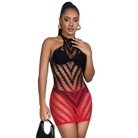 Vestido de Rejilla Degradado Rojo y Negro