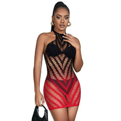 Vestido de Rejilla Degradado Rojo y Negro