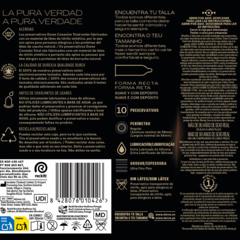 Durex Conexión Total XL Ultra Fino Sin Latex 10 Uds