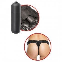 Tanga de Encaje Negro con Vibrador