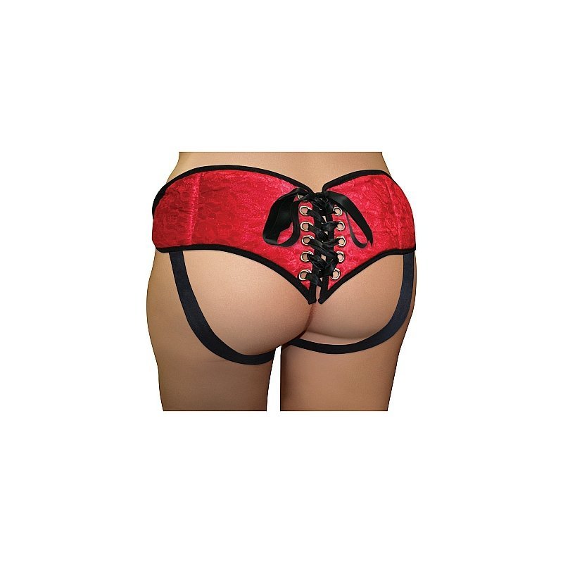 Sportsheets harness with Corsett Strap-On Red satin Plus Size